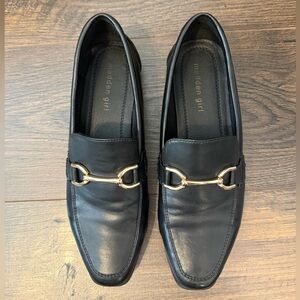 Madden Girl Black Leather Slip-On Loafers Flats with Gold Hardware Size 10